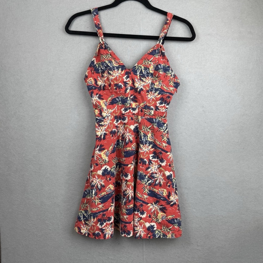 Vtg RRL Ralph Lauren Hawaiian‎ Print Cotton Mini Dress Tropical Island Girl Sz 1